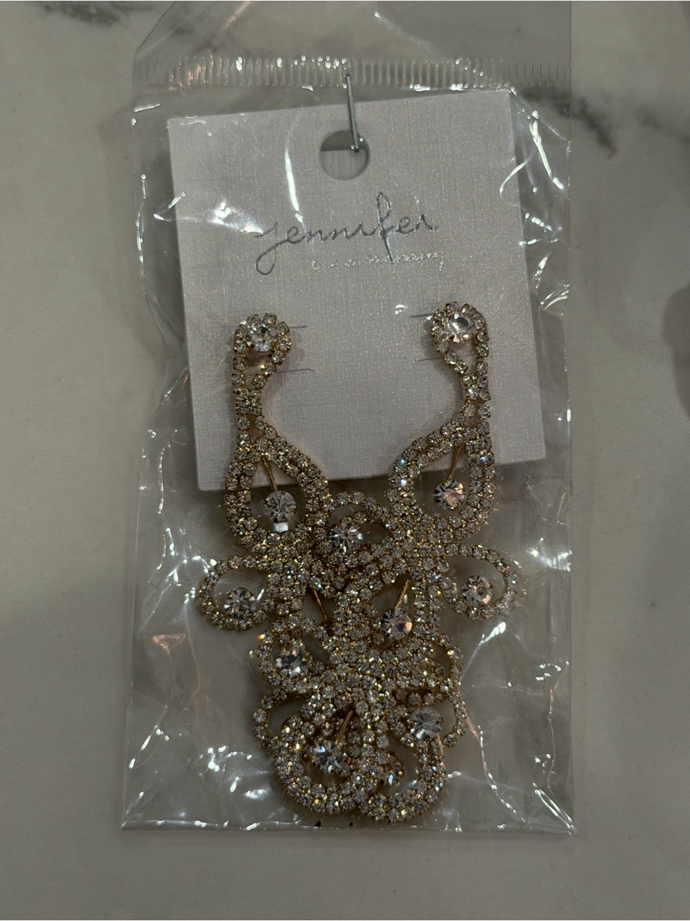 NWT Jennifer Rhinestone Chandelier Earrings Gold Tone Crystal Statement Drop